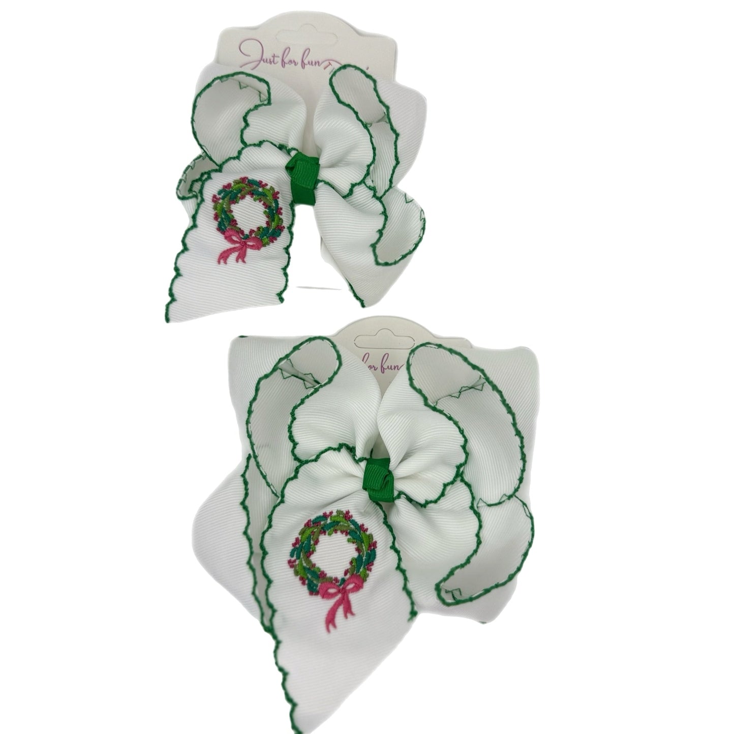 Christmas Wreath Moonstitch Grosgrain Hair Bow