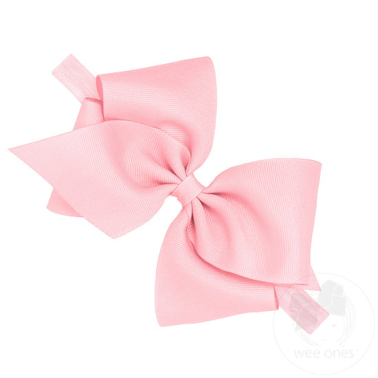 Mini King Grosgrain Girls Hair Bow on a Soft Elastic Baby Band | Assorted Colors