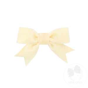 Mini Velvet Two-Loop Hair Bow with Fancy Cut Tail | Assorted Colors
