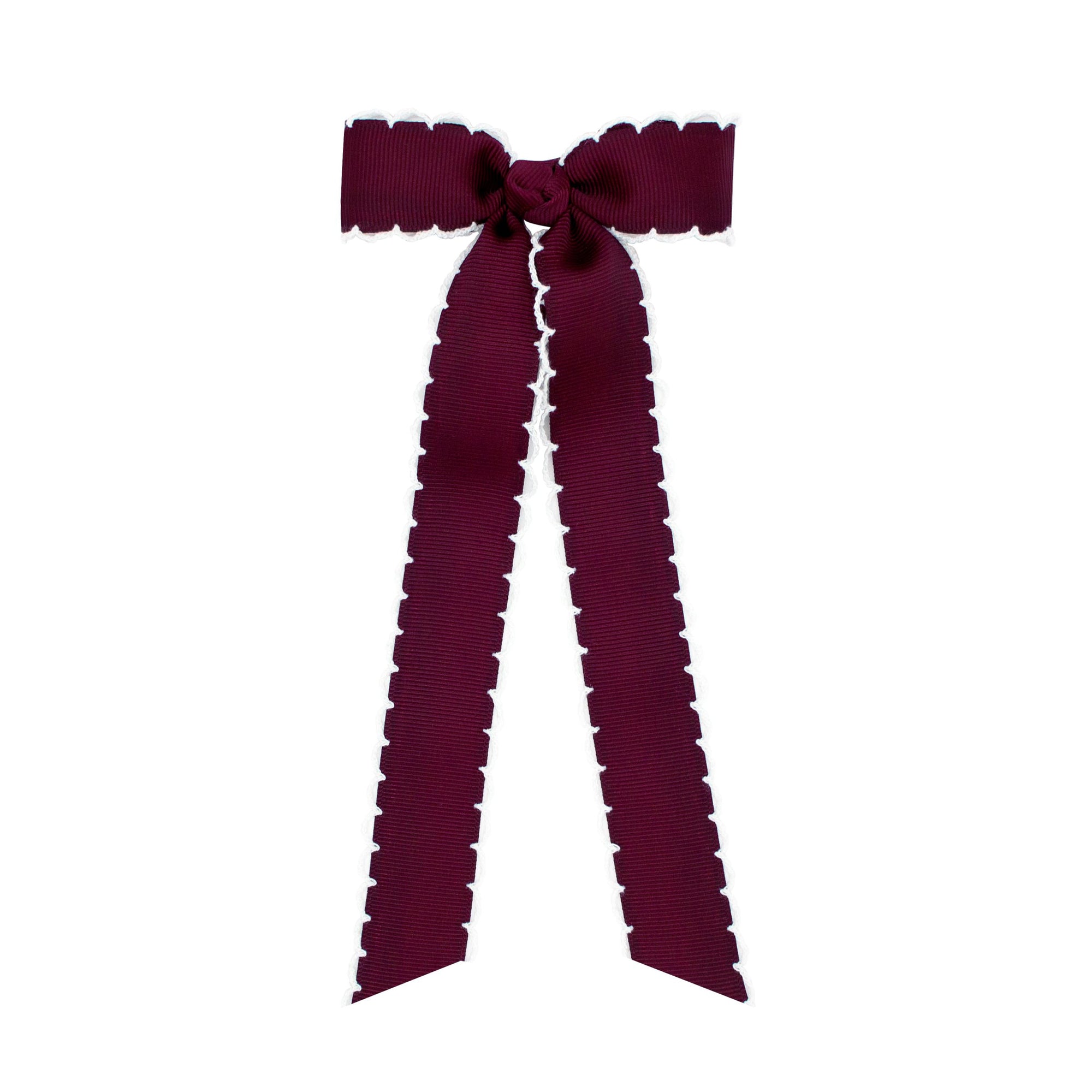 Mini Burgundy with White Moonstitch Grosgrain Bow with Tails