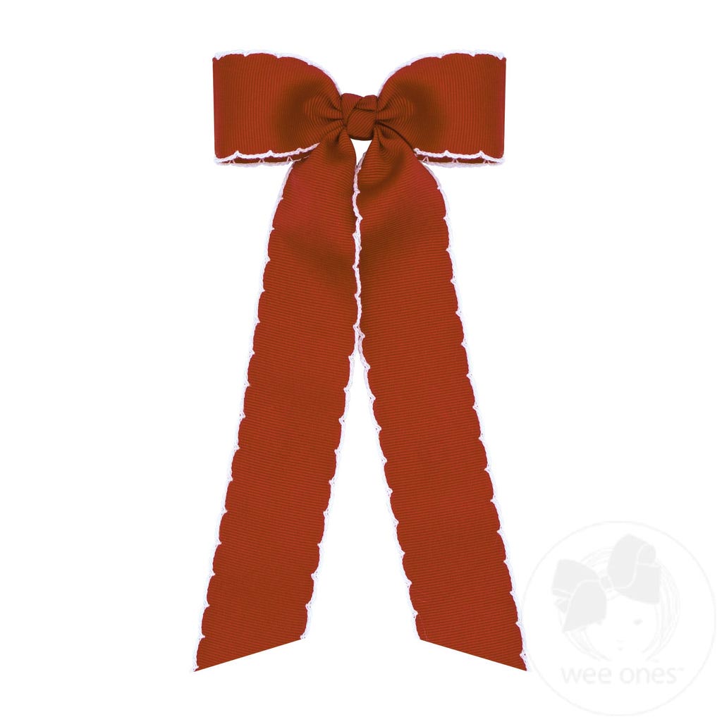 Medium Burnt Orange with White Moonstitch Grosgrain Bow with Tails
