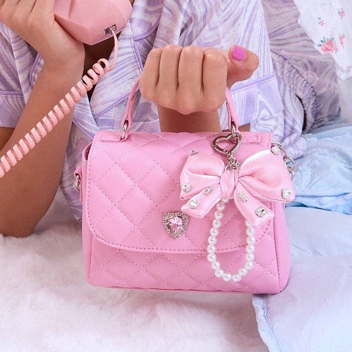 Quilted Top Handle Flap Mini Crossbody Bag with Bag Charm