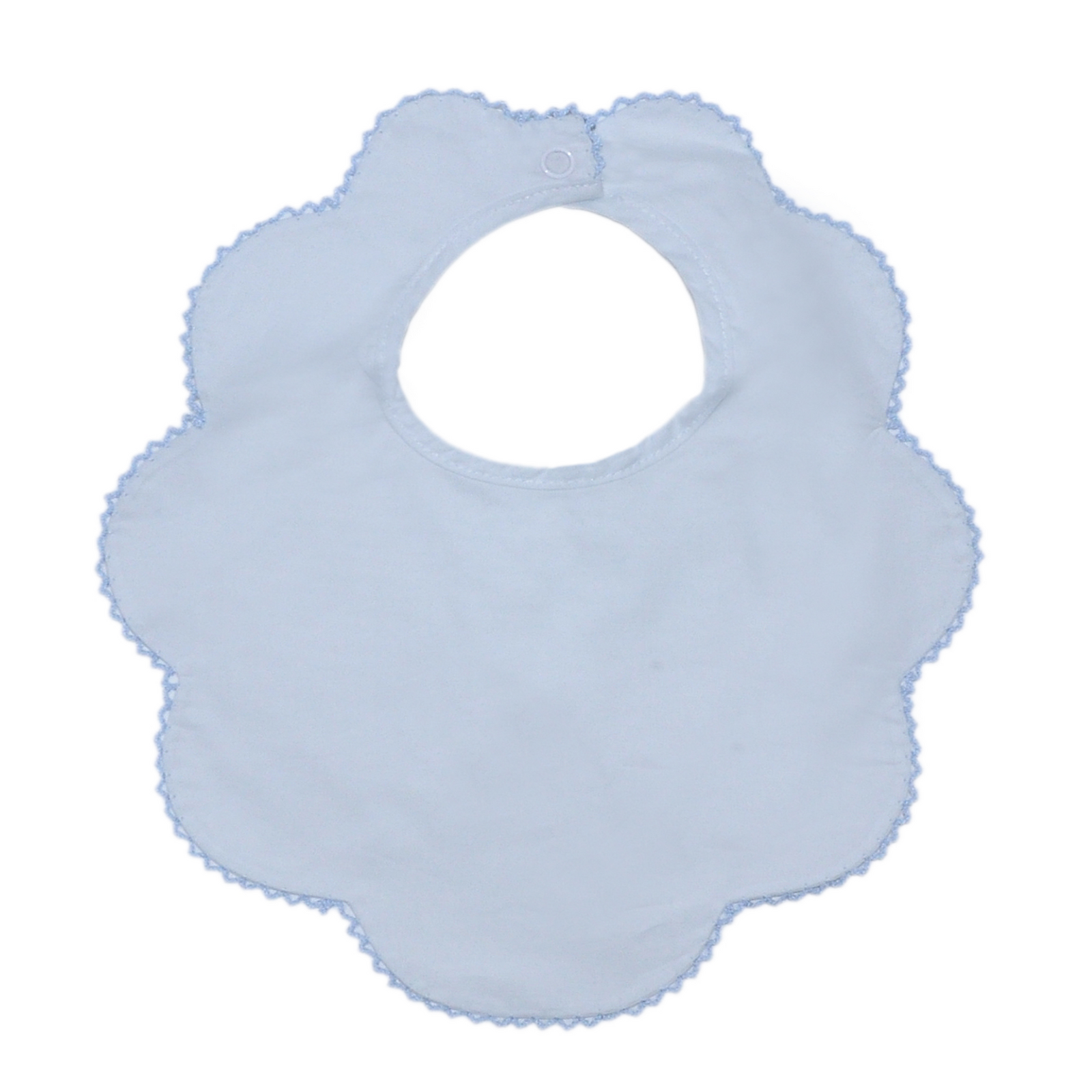 Blue Scallop with Blue Picot Trim Bib