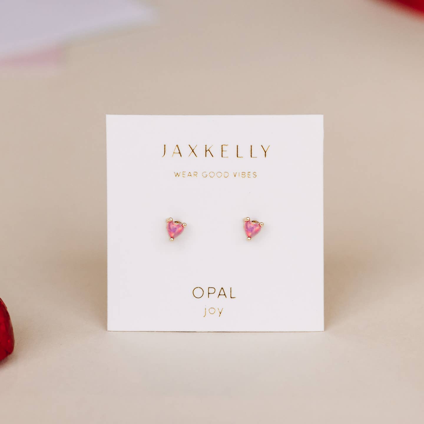 Heart Pink Opal Stud Earrings | 18k Gold Vermeil