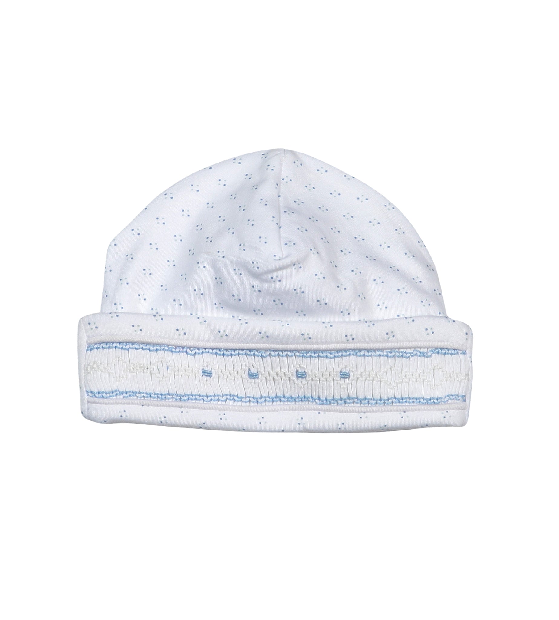 Tim Blue Dots Hand Smocked Pima Beanie Hat