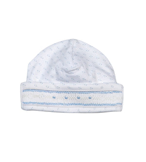 Tim Blue Dots Hand Smocked Pima Beanie Hat