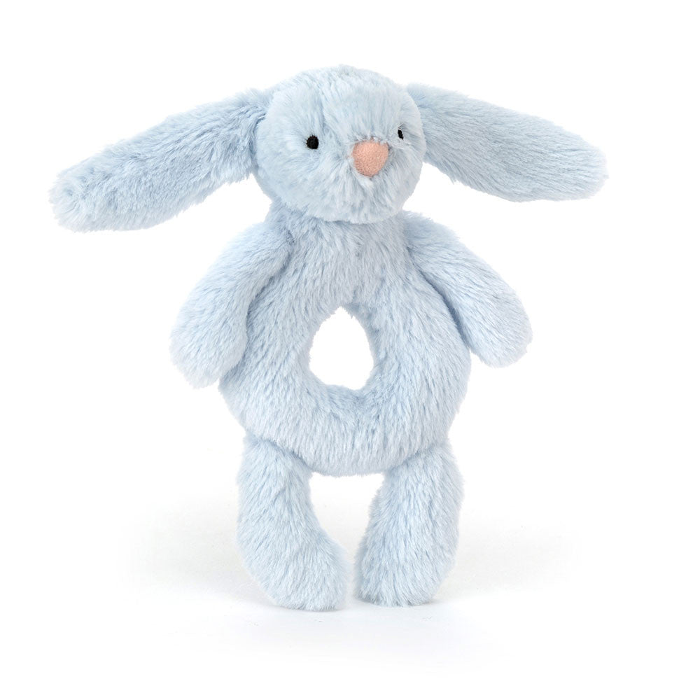 Bashful Baby Blue Bunny Ring Rattle
