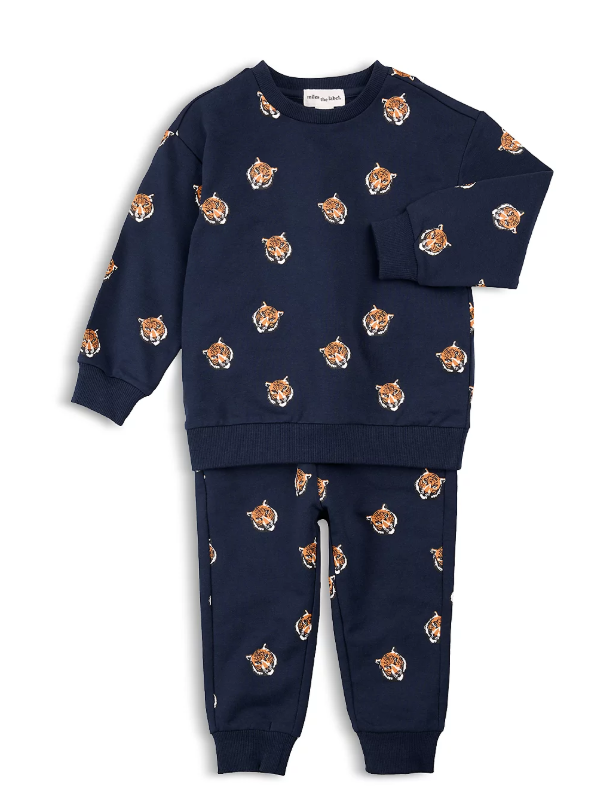 Long Sleeve Sweatshirt and Pant Set | Go Tigers Print on Blue