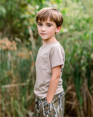 Boys Short Sleeve Mossy Oak Logo Tee | Sand