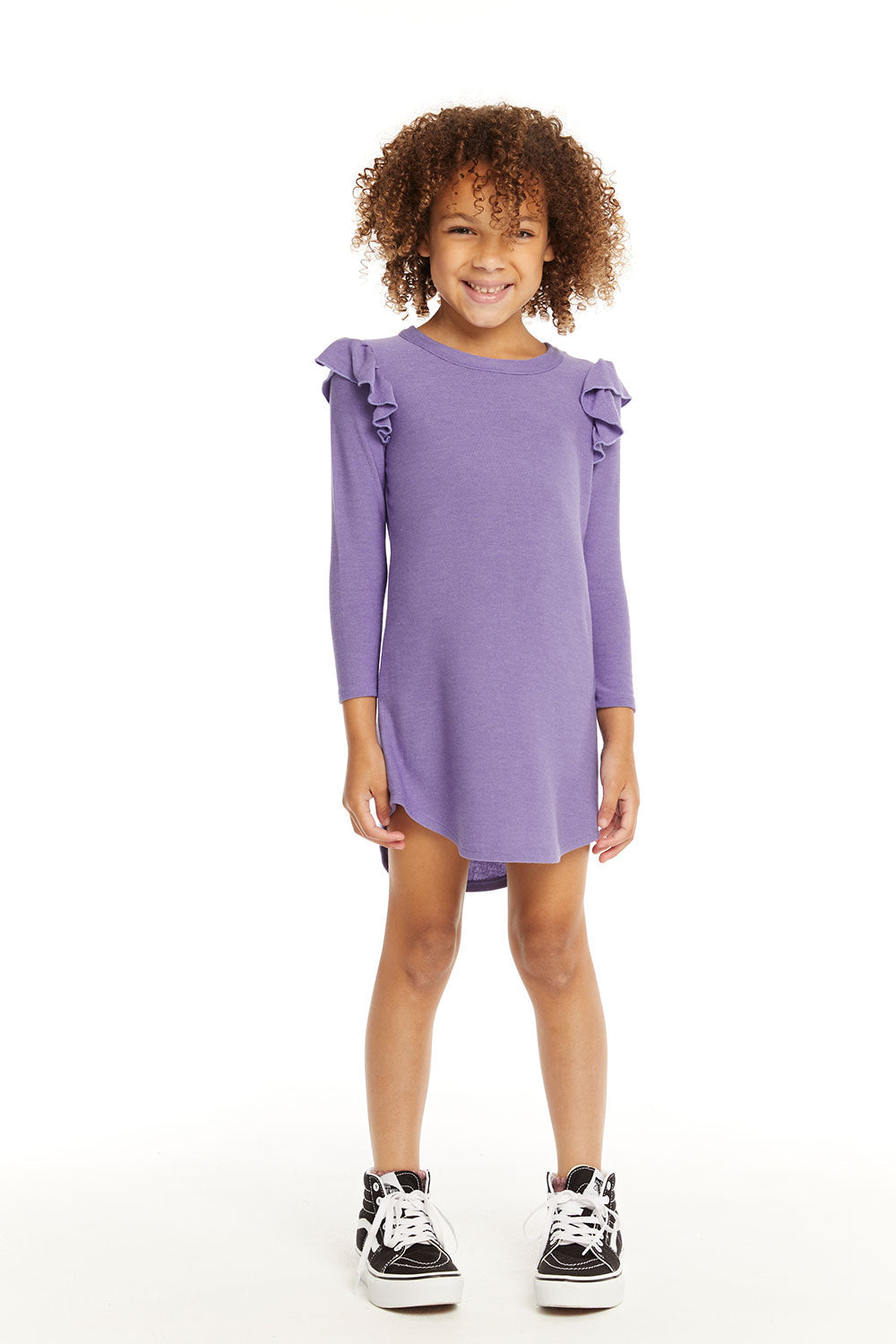 Long Sleeve Veronica Purple Dress with Shoulder Ruffle