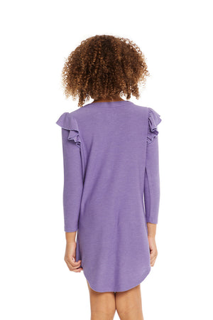 Long Sleeve Veronica Purple Dress with Shoulder Ruffle