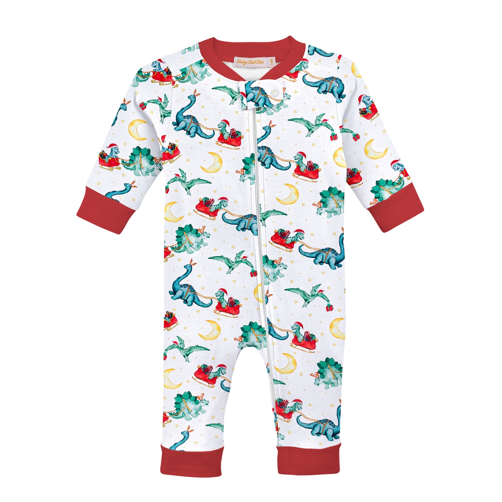 Dino Clause Printed Zipper Footie or Coverall