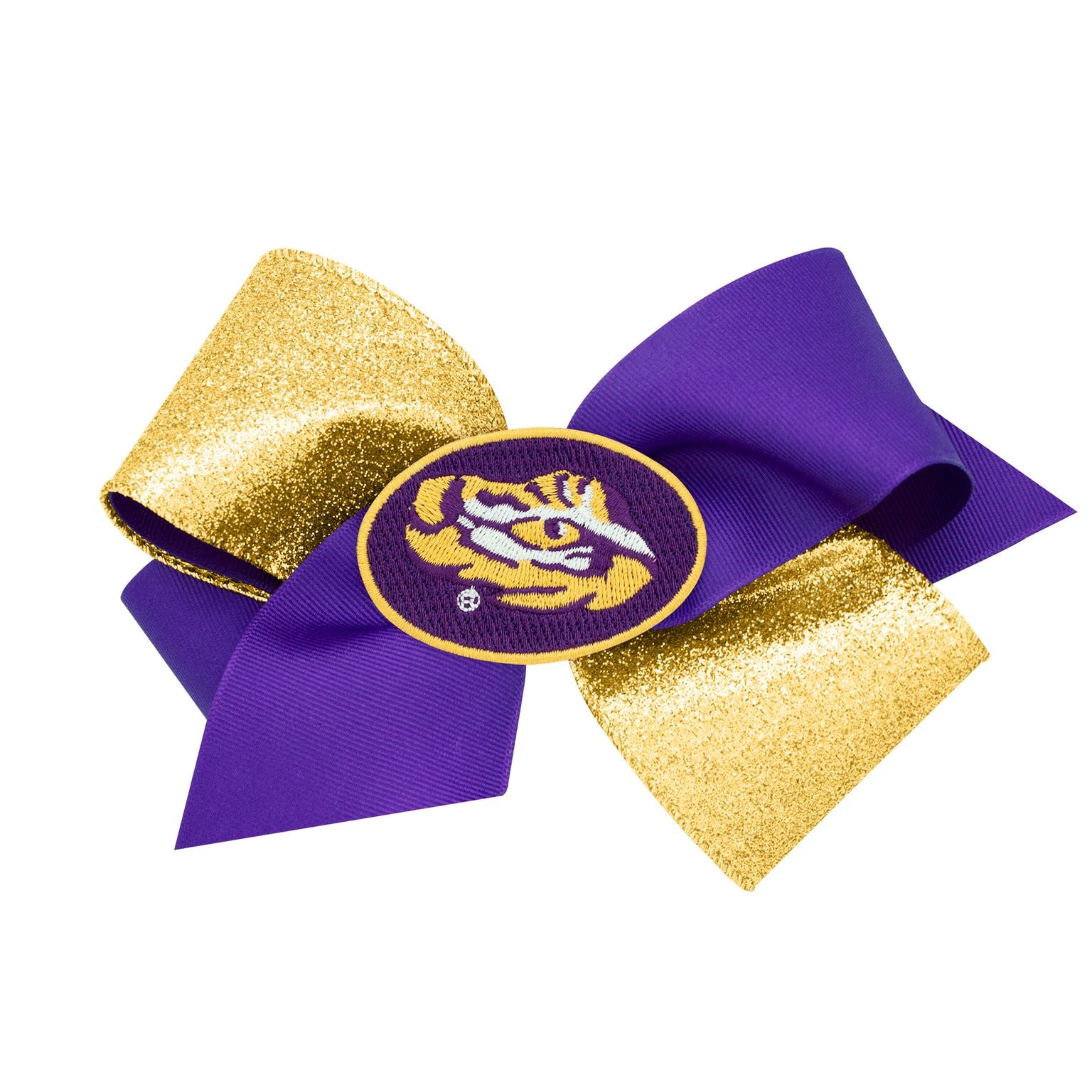 King Two Tone Glitter Grosgrain Bow with Patch | LSU