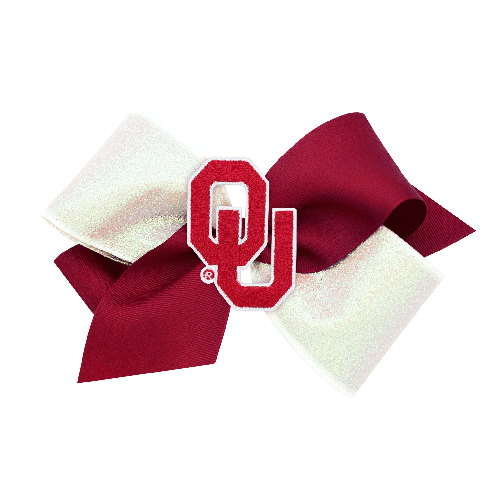 King Two Tone Glitter Grosgrain Bow with Patch | Oklahoma University