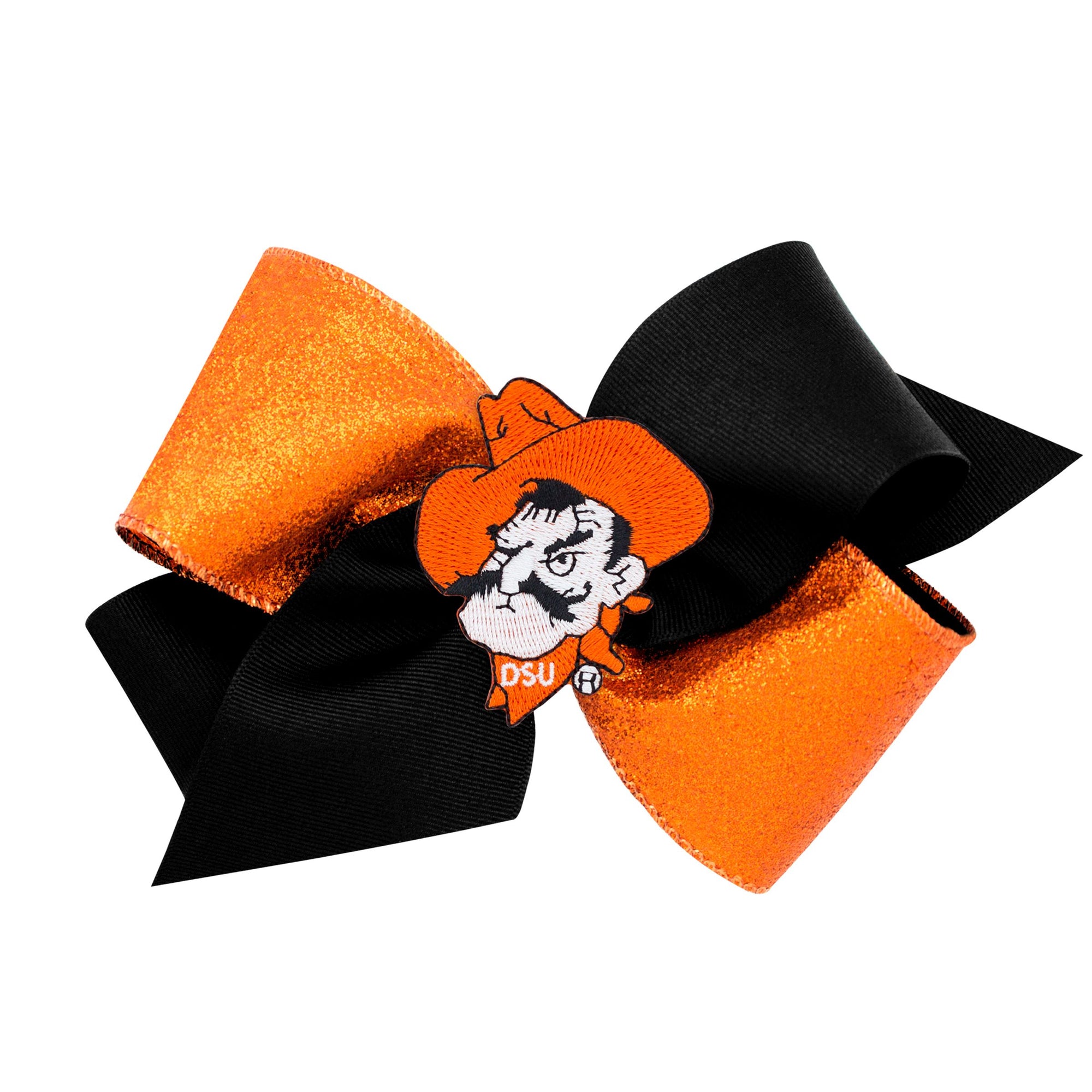 King Two Tone Glitter Grosgrain Bow with Patch | Oklahoma State University
