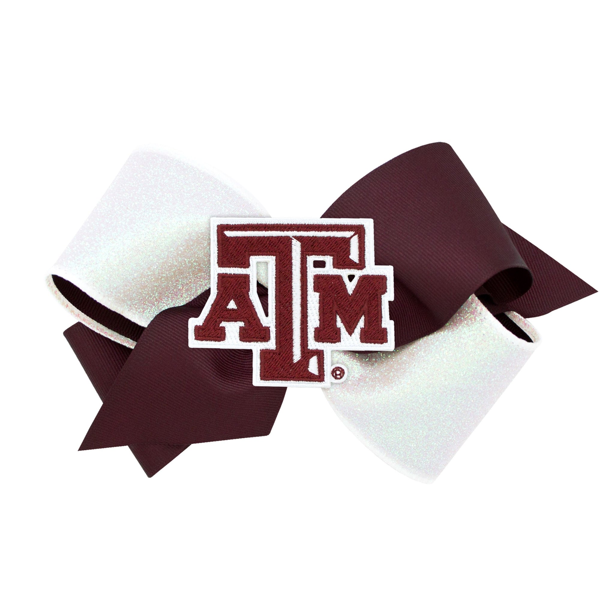 King Two Tone Glitter Grosgrain Bow with Patch | Texas A&M