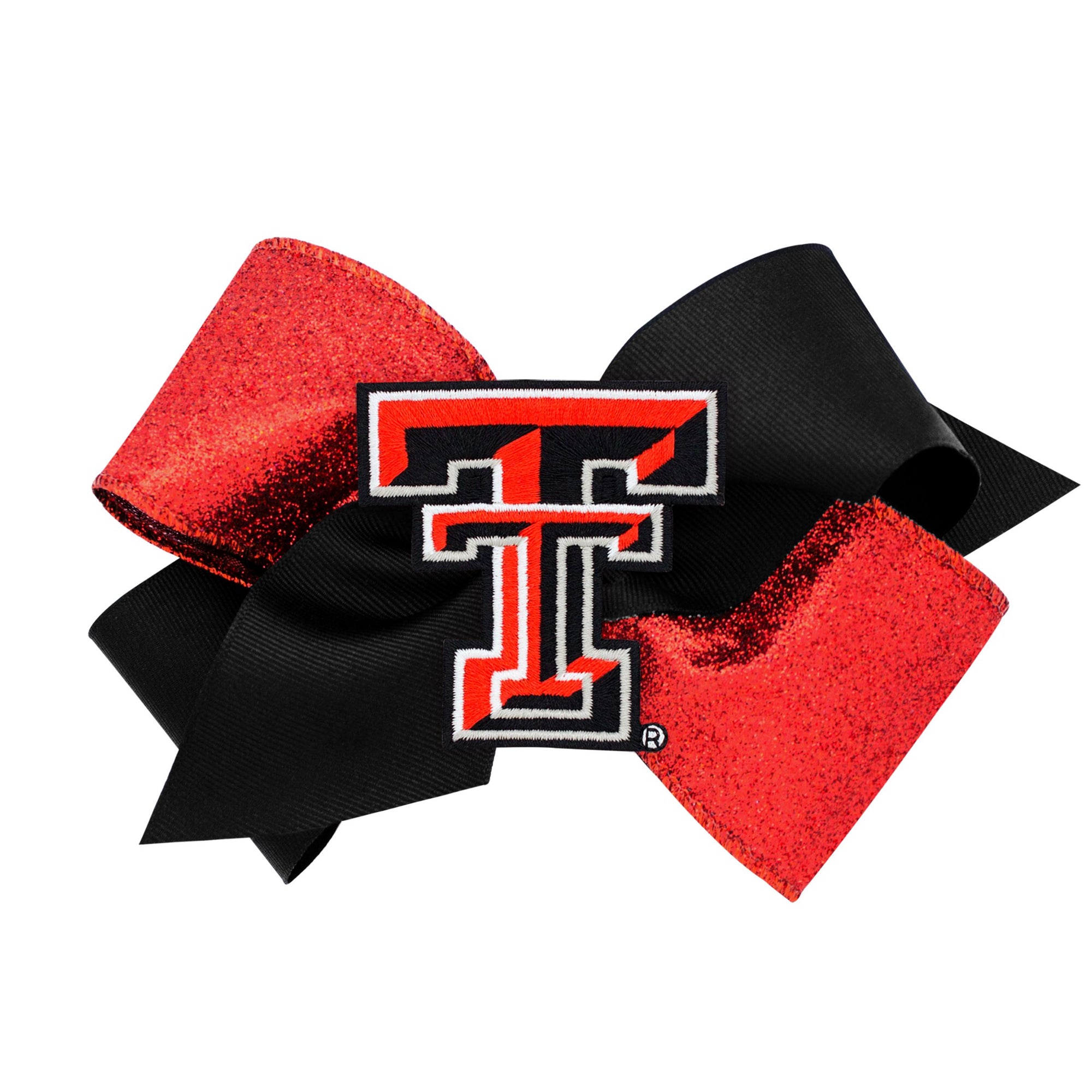 King Two Tone Glitter Grosgrain Bow with Patch | Texas Tech