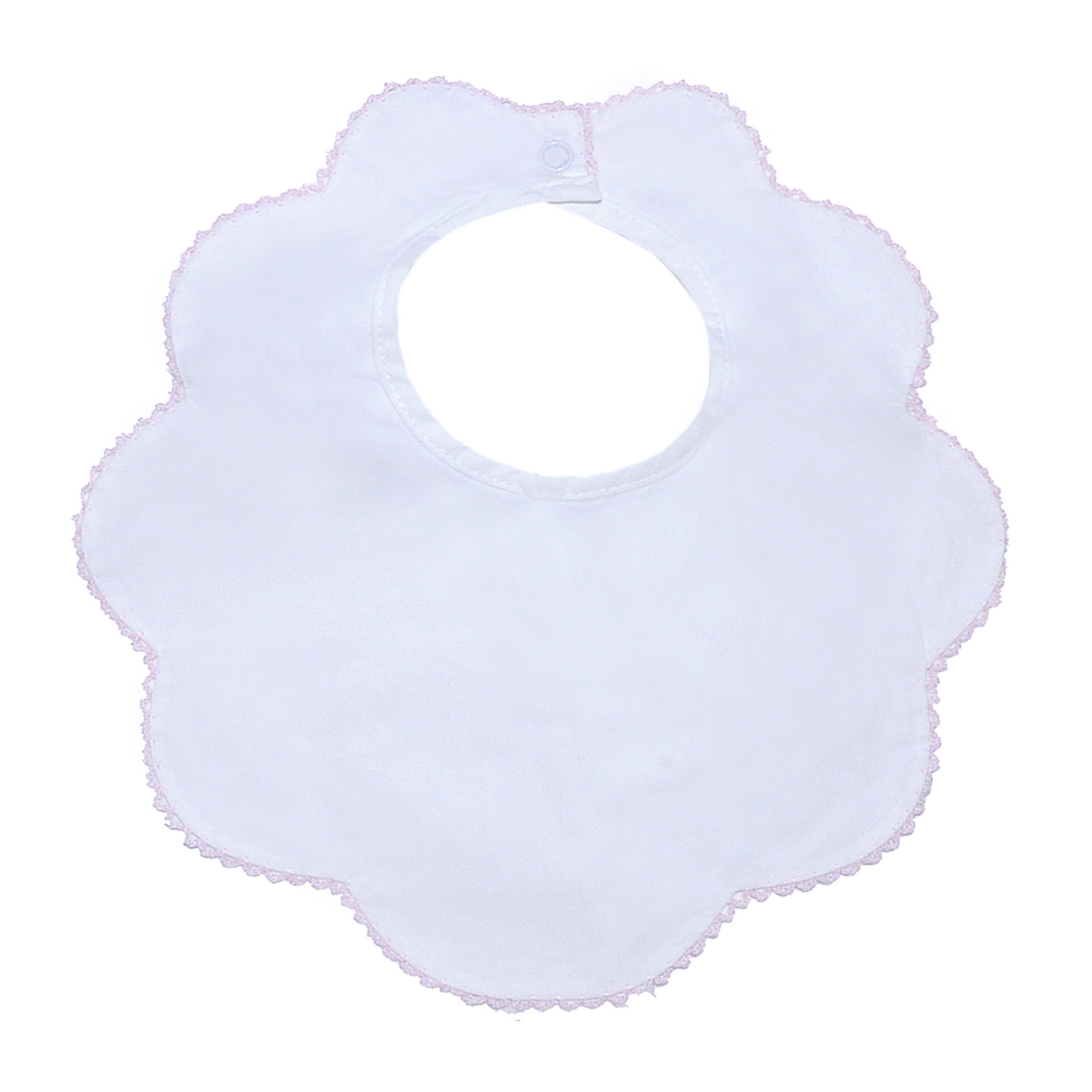 White Scallop with Pink Picot Trim Bib