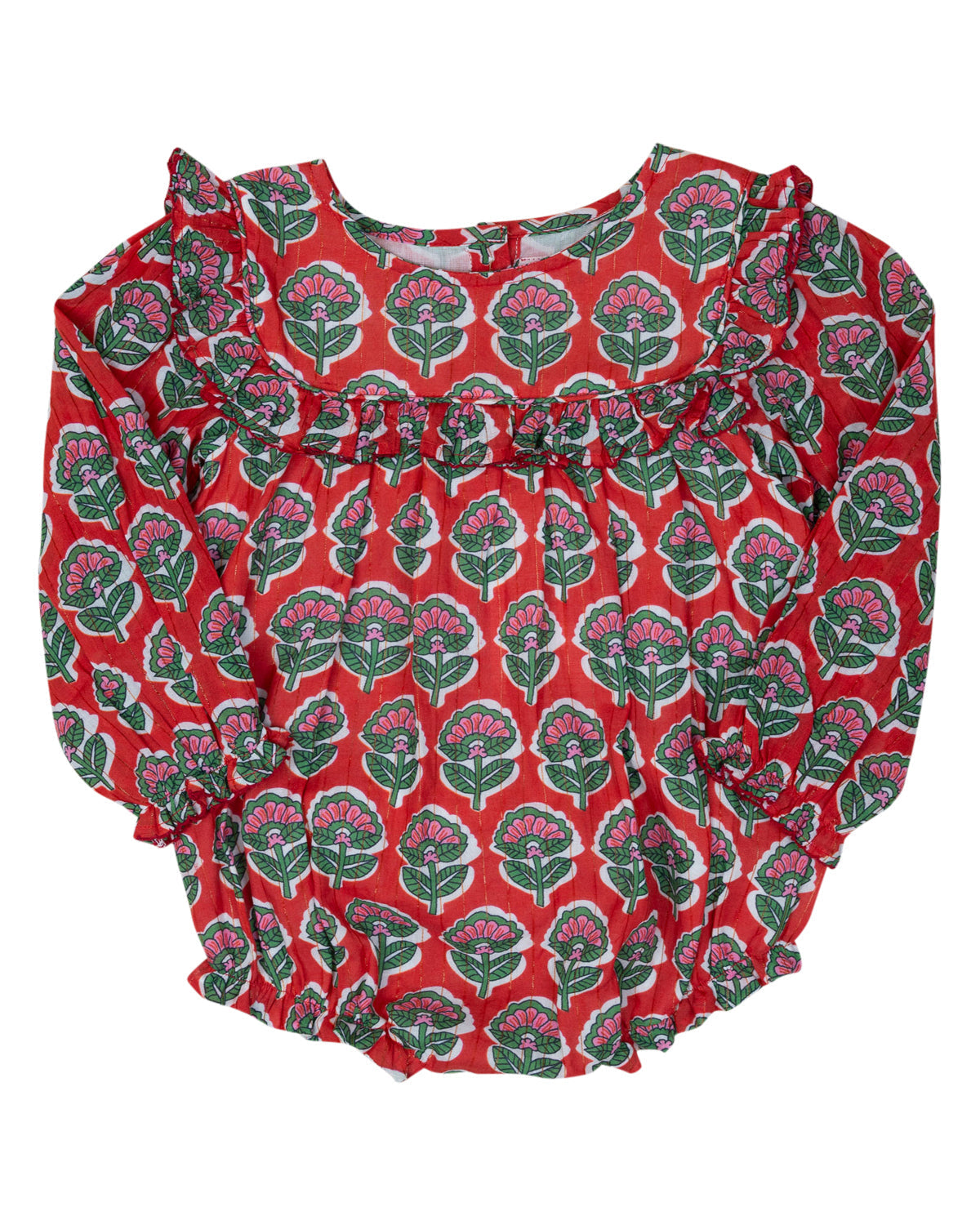 Red and Green Floral with Gold Lurex Bubble