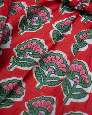 Red and Green Floral with Gold Lurex Dress