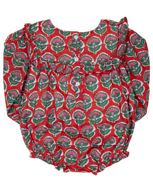 Red and Green Floral with Gold Lurex Bubble