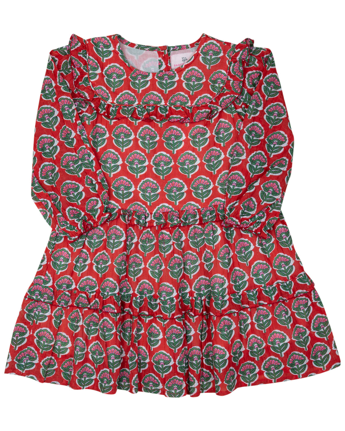 Red and Green Floral with Gold Lurex Dress