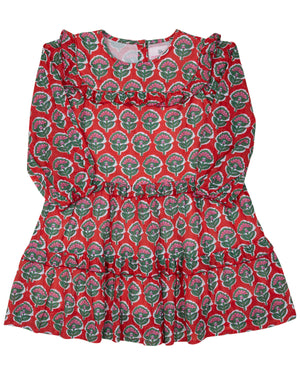 Red and Green Floral with Gold Lurex Dress