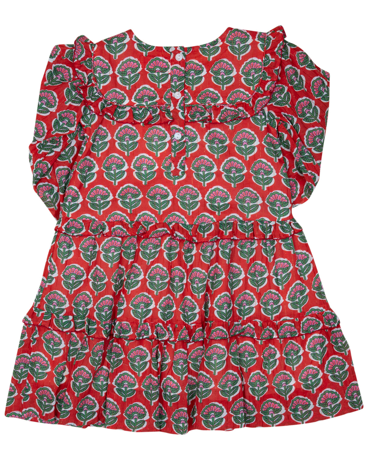 Red and Green Floral with Gold Lurex Dress