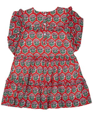 Red and Green Floral with Gold Lurex Dress