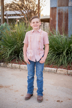 Game Day Short Sleeve Guayabera Shirt | Burnt Orange Wave Check