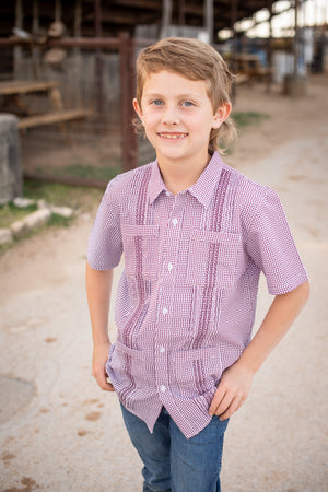Game Day Short Sleeve Guayabera Shirt | Maroon Wave Check