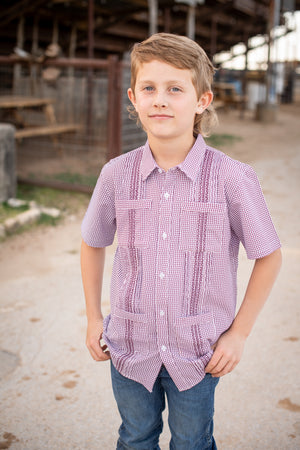 Game Day Short Sleeve Guayabera Shirt | Maroon Wave Check