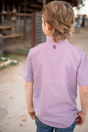 Game Day Short Sleeve Guayabera Shirt | Maroon Wave Check