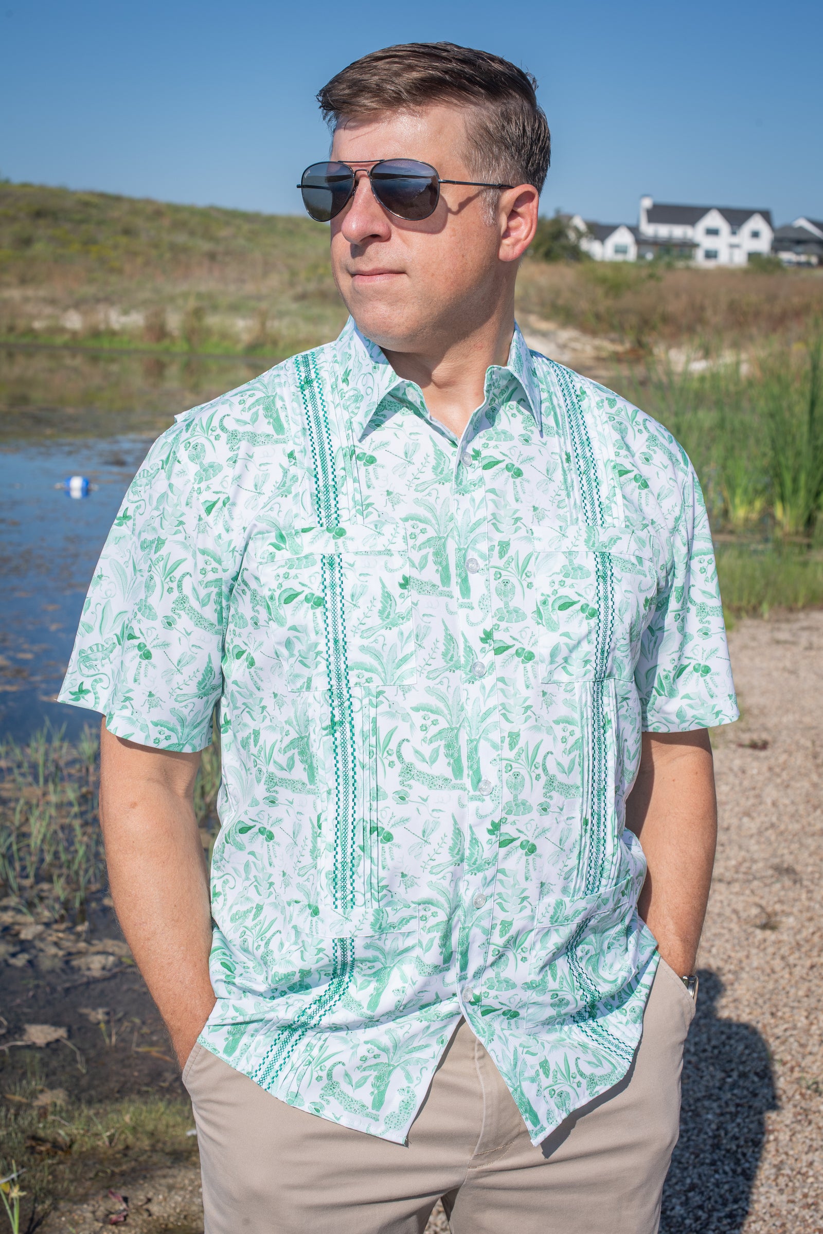 Men's Jade Jungle Guayabera Short Sleeve Shirt
