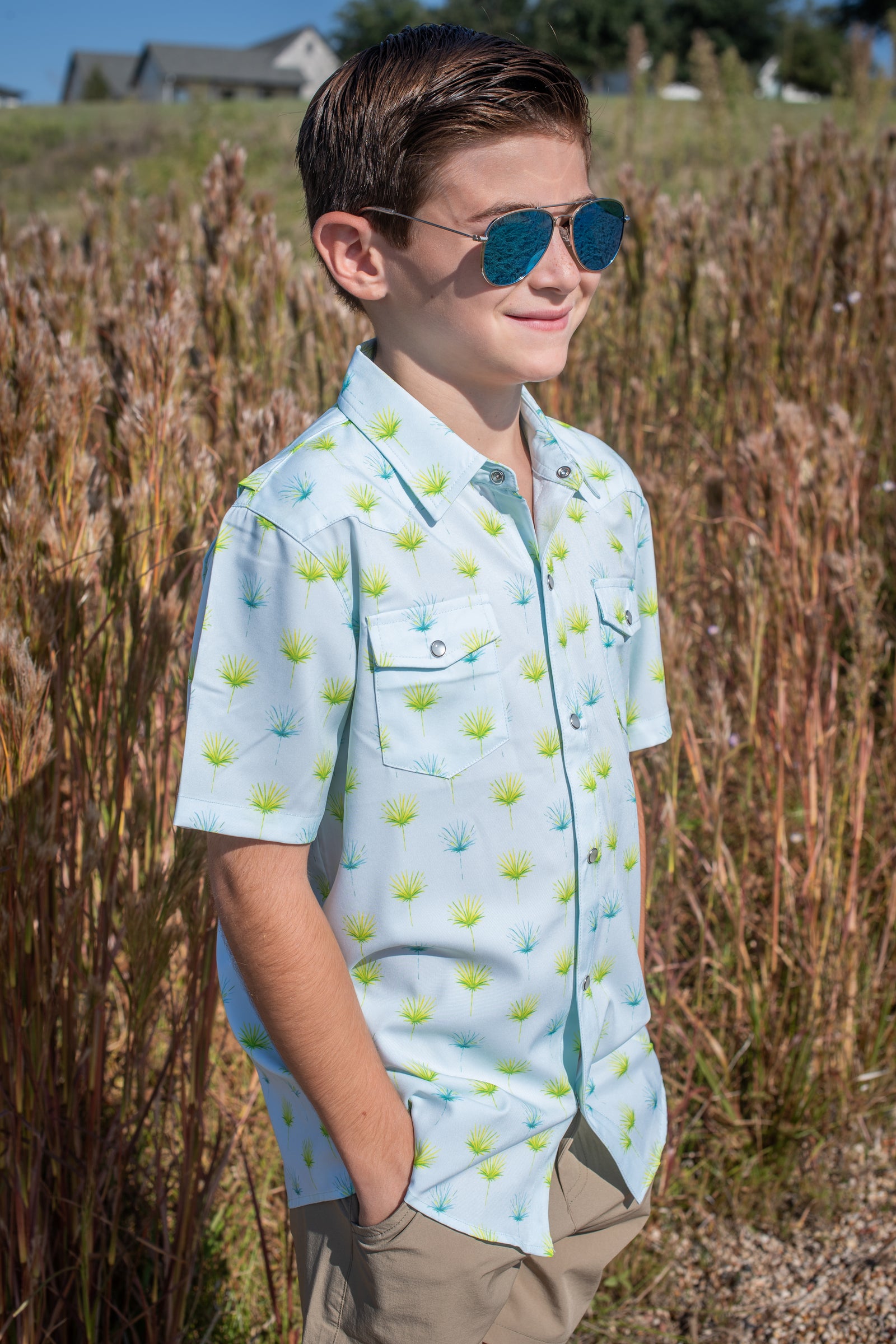 Palm Leaves Pearl Snap Short Sleeve