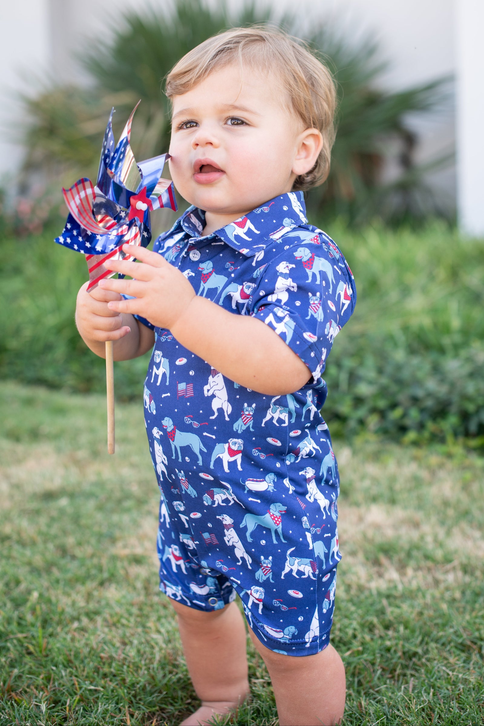 Yankee Doodle Dogs Polo Short Sleeve Romper