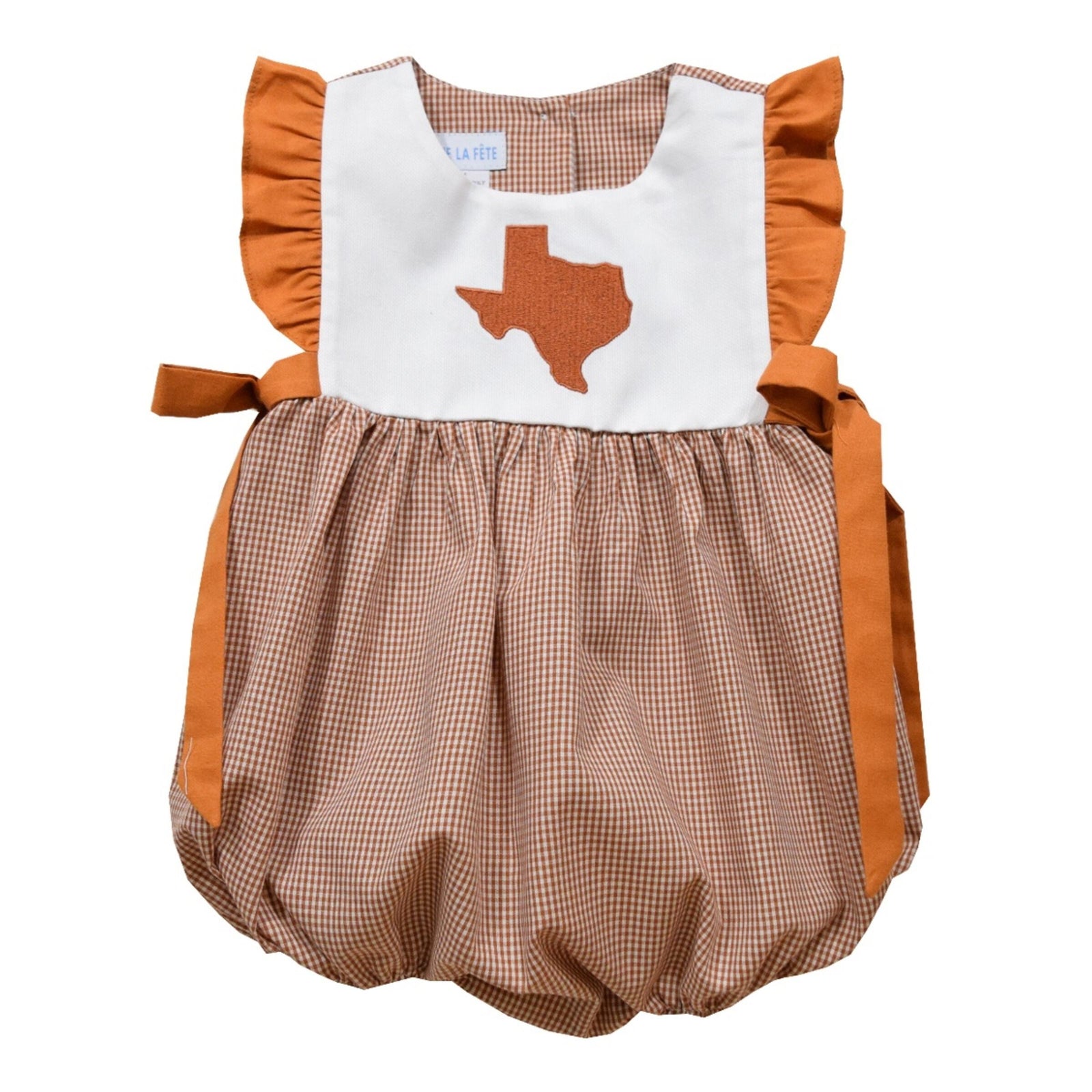 Texas Embroidered Burnt Orange Gingham Bubble