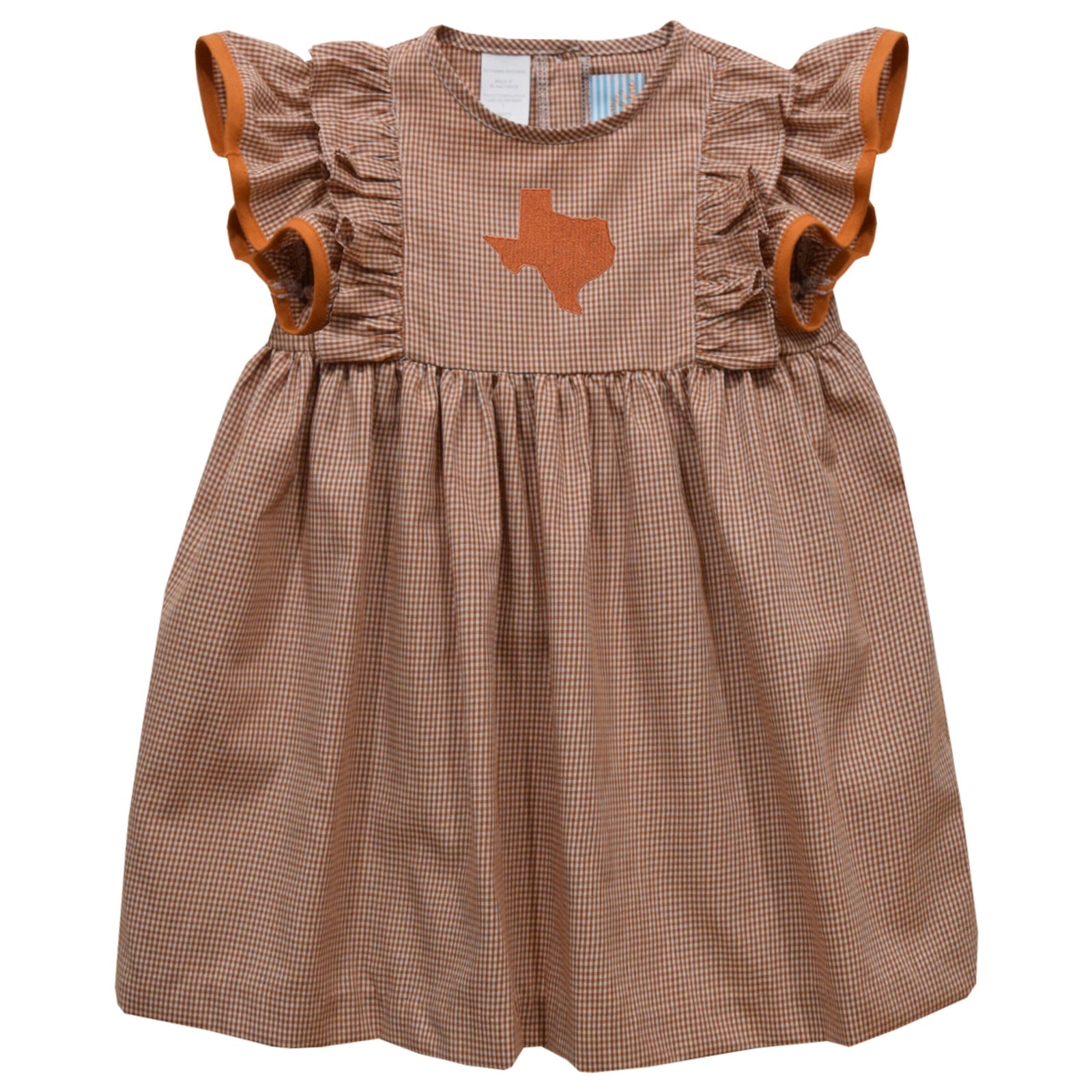 Texas Embroidered Rust Gingham Ruffle Dress