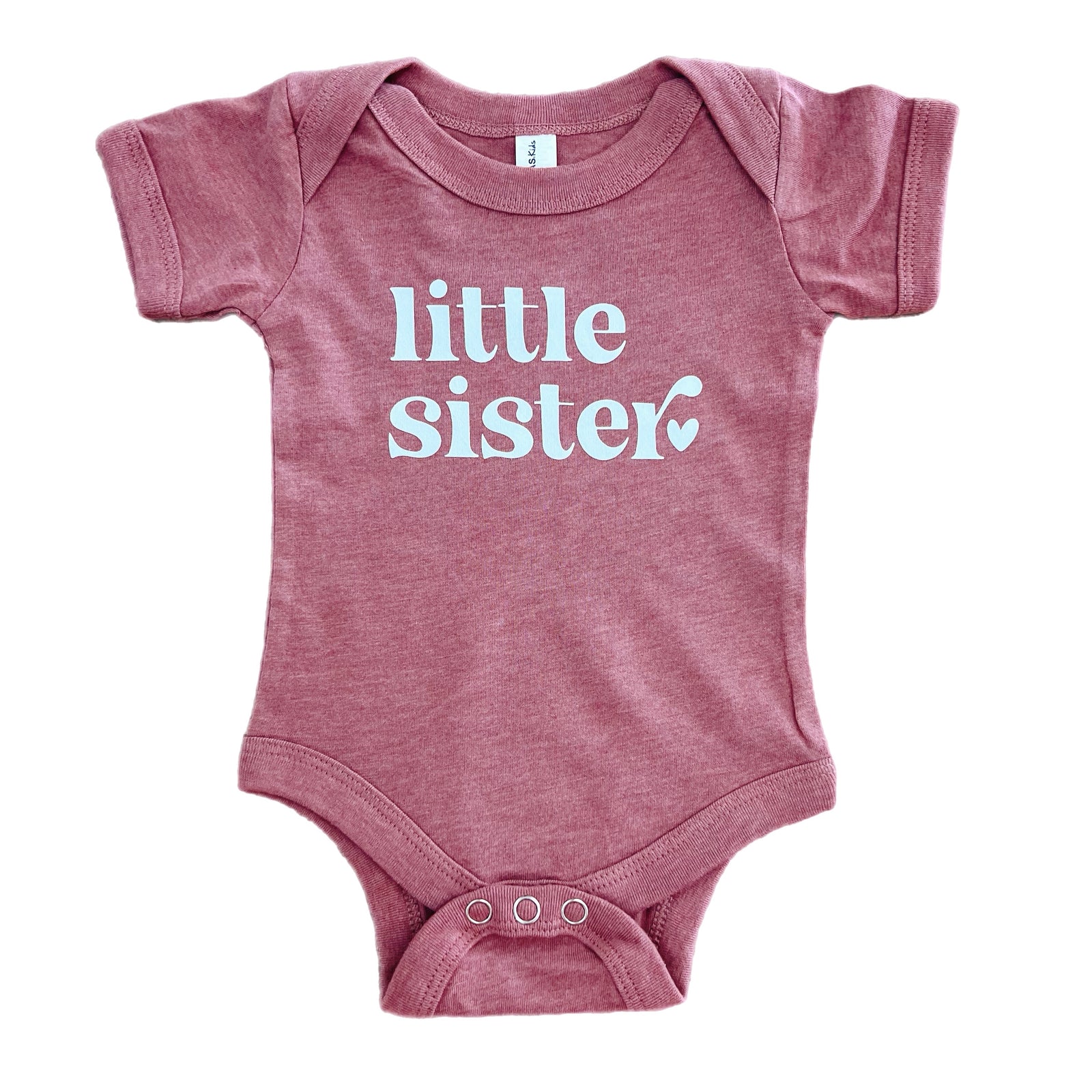 Little Sister with Heart Organic Bodysuit or Tee | Heathered Mauve