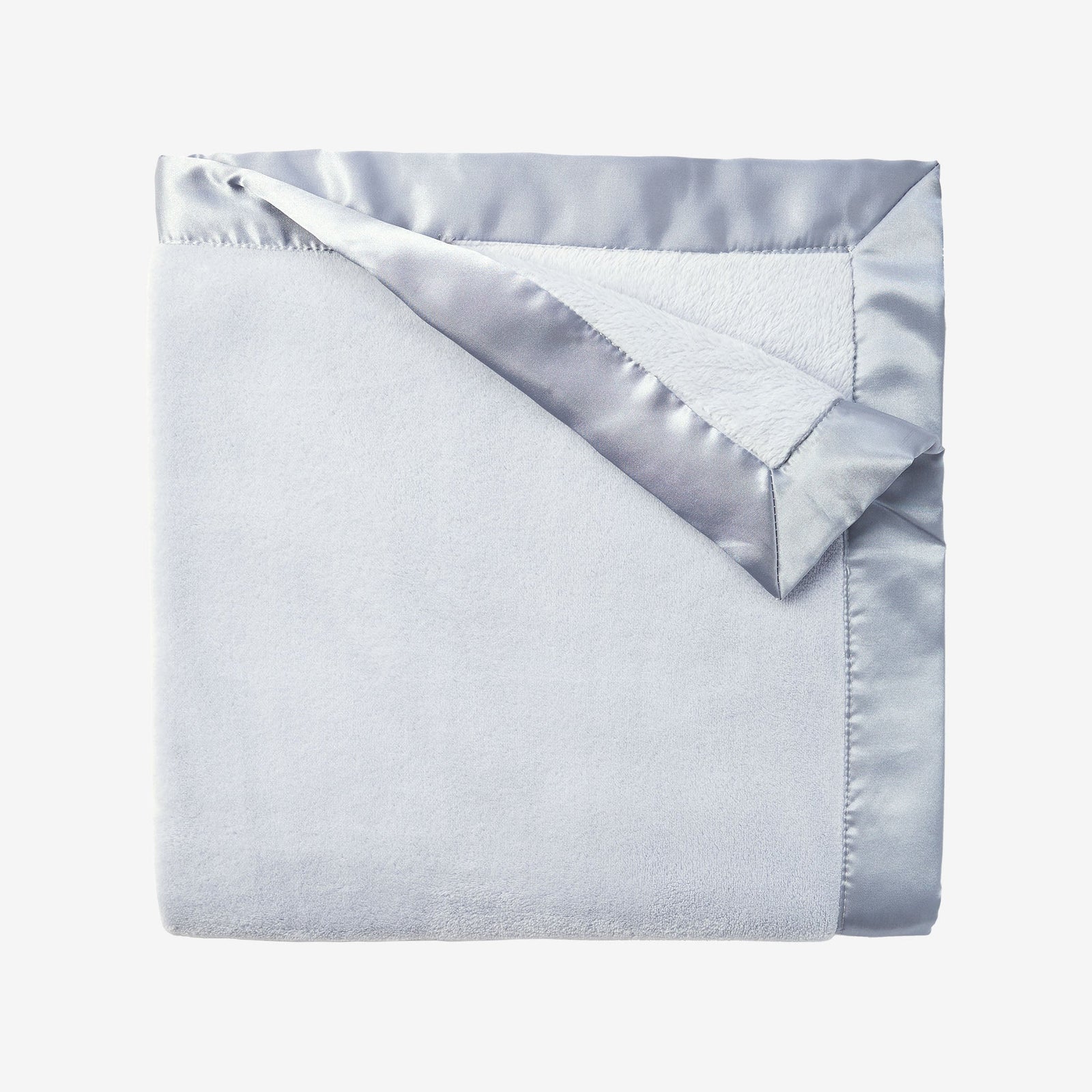 Pale Blue Satin Trim Fleece Baby Stroller Blanket