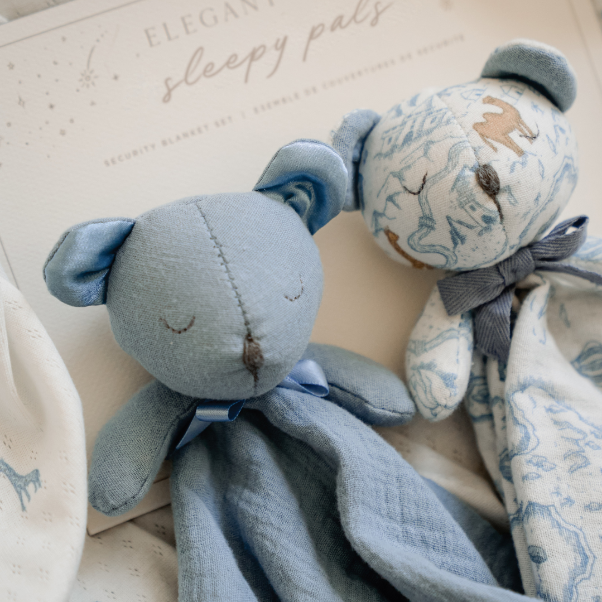Blue "Sleepy Pals" Organic Security Blanket Set