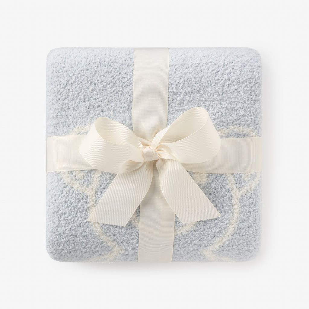 Pale Blue Teddy Bear Feather Knit Baby Blanket