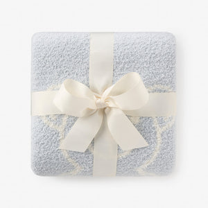 Pale Blue Teddy Bear Feather Knit Baby Blanket