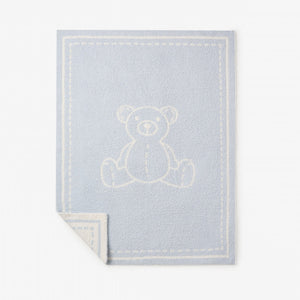 Pale Blue Teddy Bear Feather Knit Baby Blanket