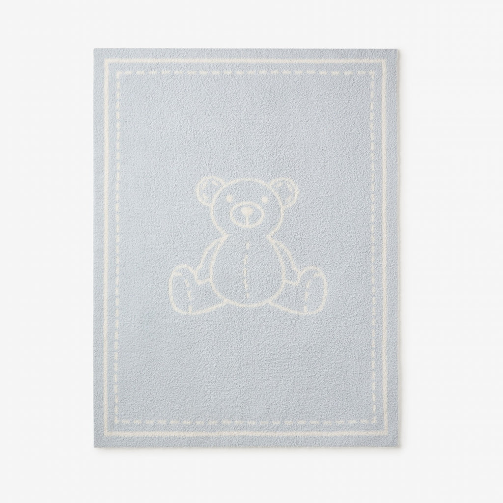 Pale Blue Teddy Bear Feather Knit Baby Blanket