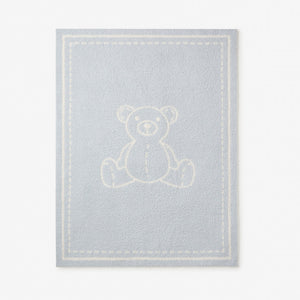 Pale Blue Teddy Bear Feather Knit Baby Blanket