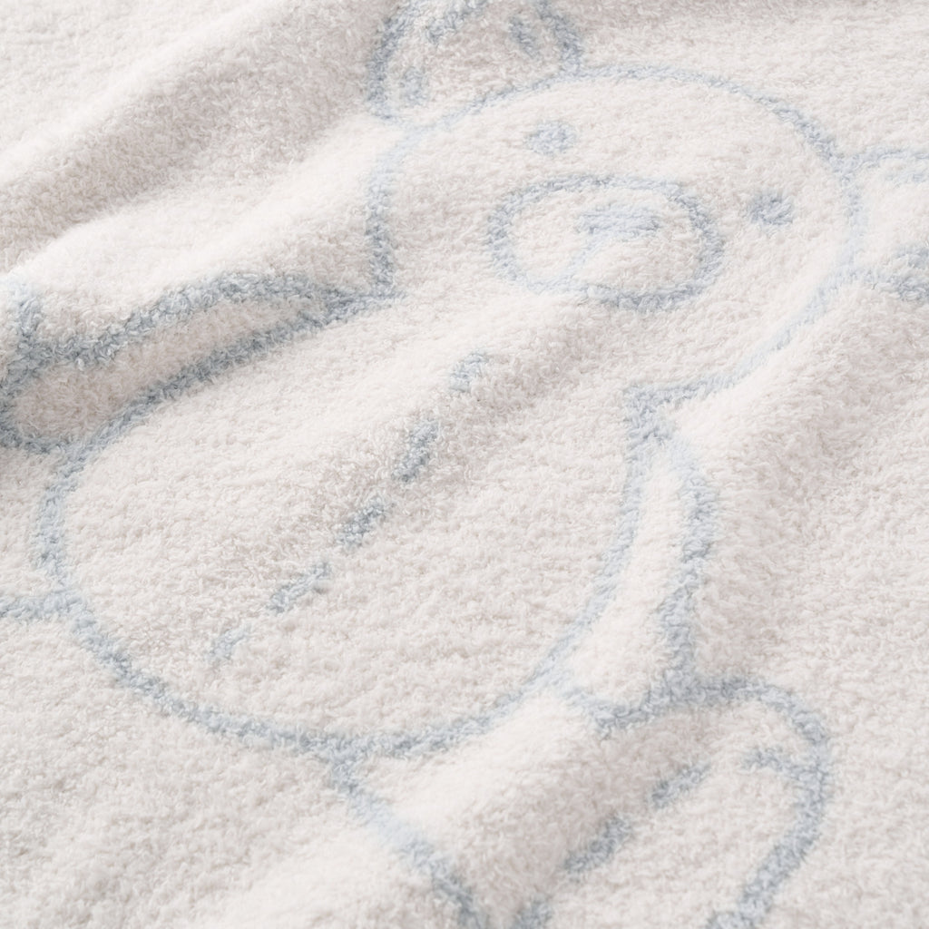 Pale Blue Teddy Bear Feather Knit Baby Blanket