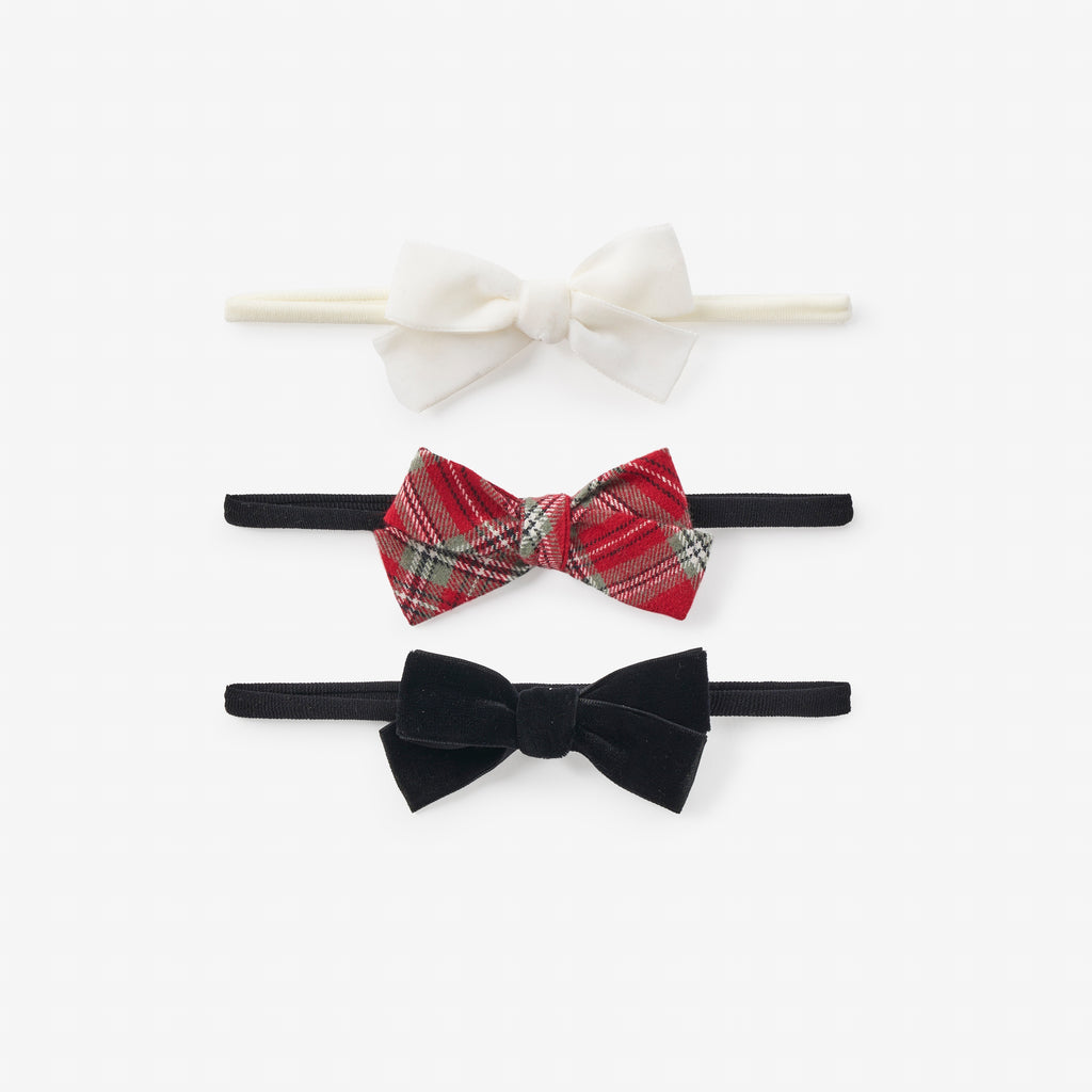 Holiday Tartan and Velvet Baby Bow Headband | 3 Pack