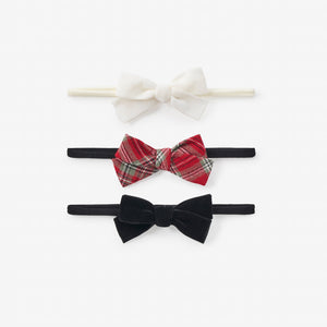Holiday Tartan and Velvet Baby Bow Headband | 3 Pack
