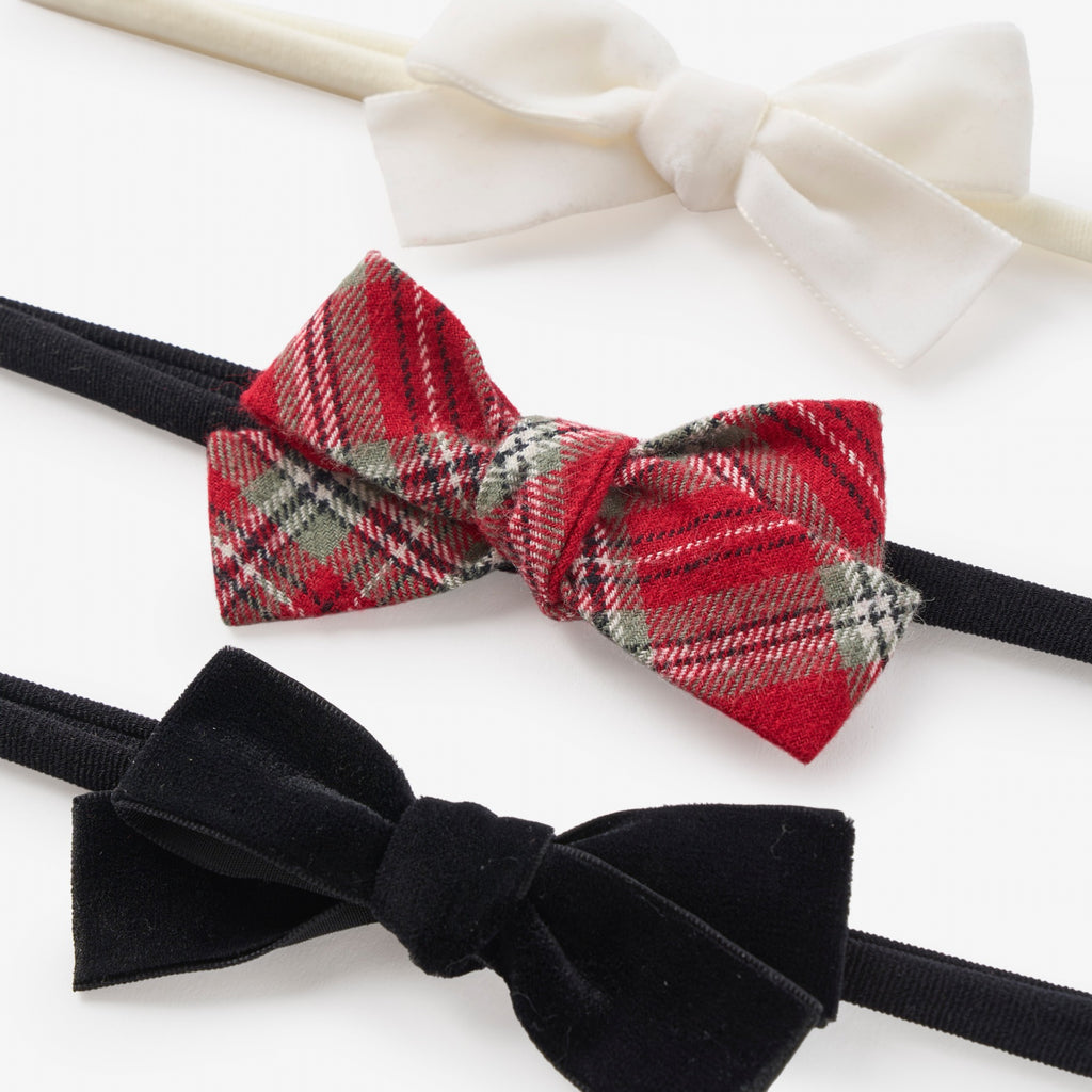 Holiday Tartan and Velvet Baby Bow Headband | 3 Pack